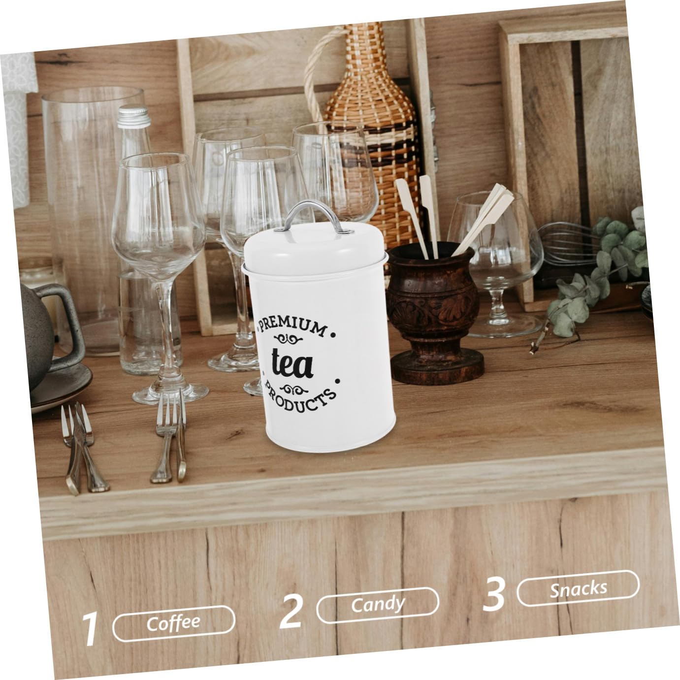 VICASKY Set di 3 Barattoli Ermetici in Ferro per Conservare Zucchero e Tè, Design Europeo Elegante, Salvaspazio per Cucina e Ufficio