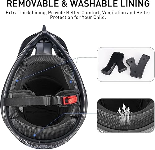 Miniatura 7 de Juego de 4 cascos de motocross para niños y jóvenes, juego de 4 piezas de cascos de motocicleta de cara completa para niños aprobados por DOT, ATV,