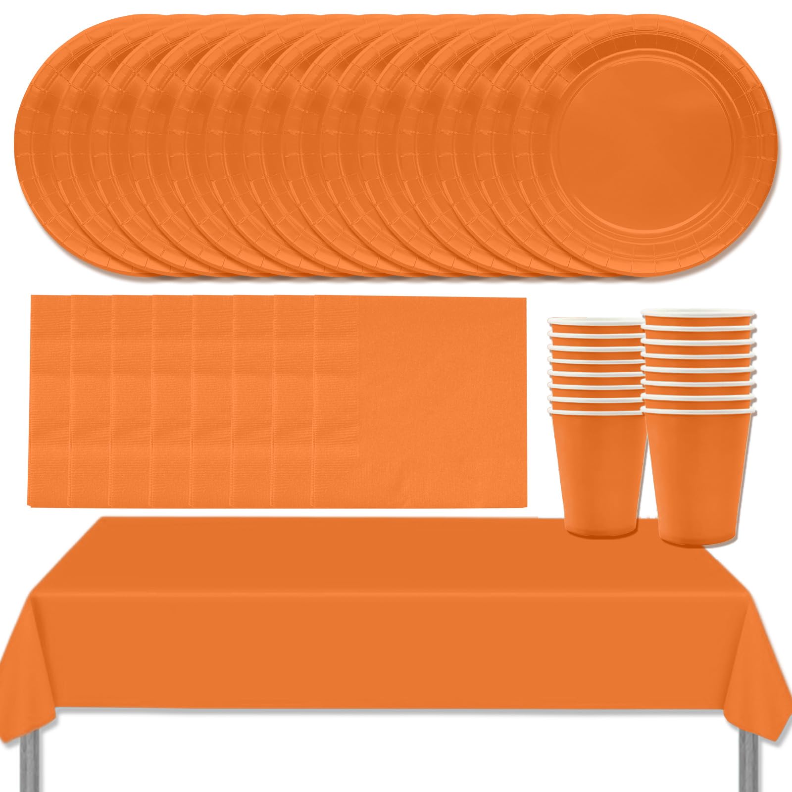 Kit Stoviglie Per Festa Arancione – Servizio Per 20 Persone – Piatti, Bicchieri, Tovaglioli, Tovaglia E Striscione – Decorazioni Per Compleanni E Matrimoni