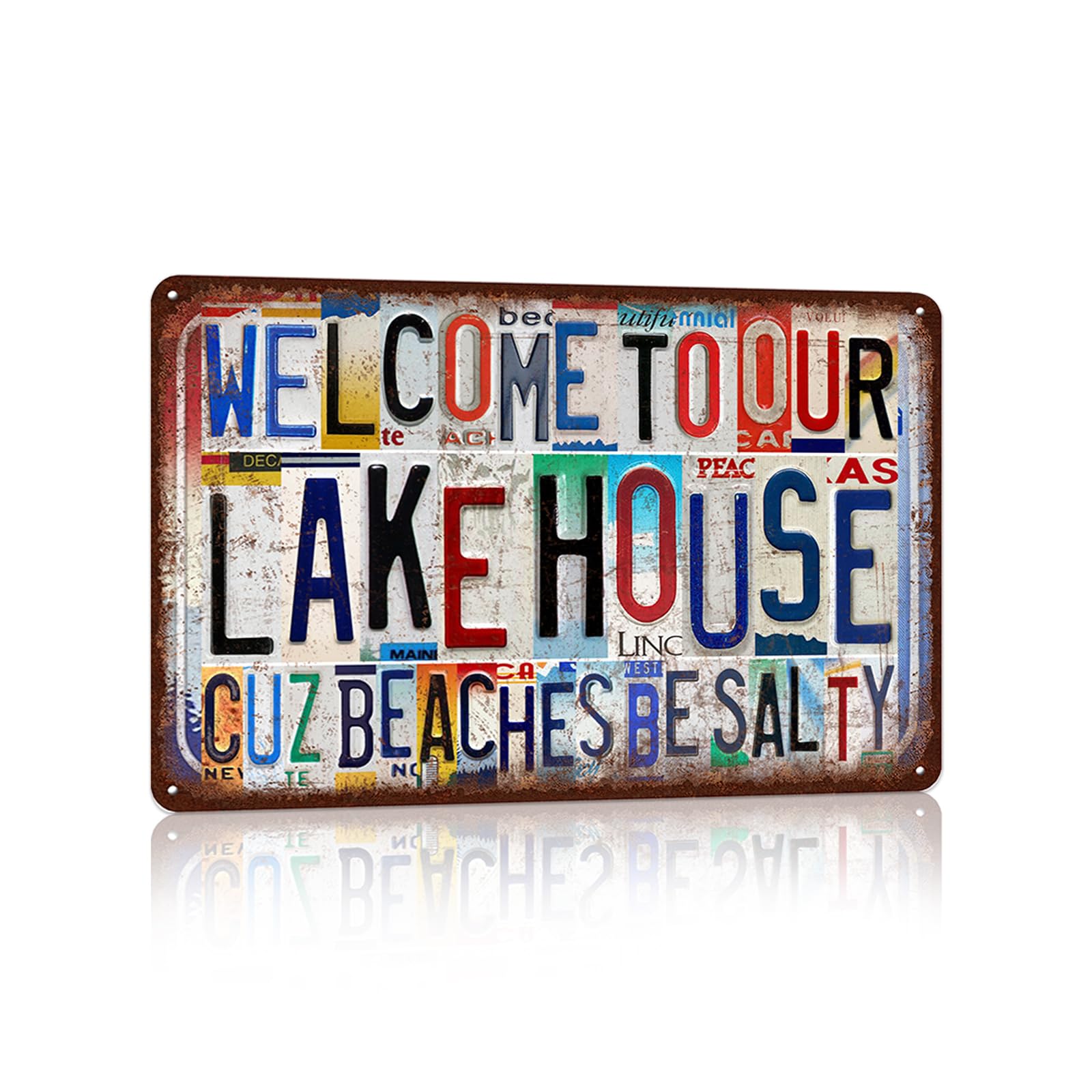 peiyeety Vintage Lake House Wall Decor Metal Sign Tin Signs Poster - Welcome To Our Lake House Cuz Beaches Be Salty