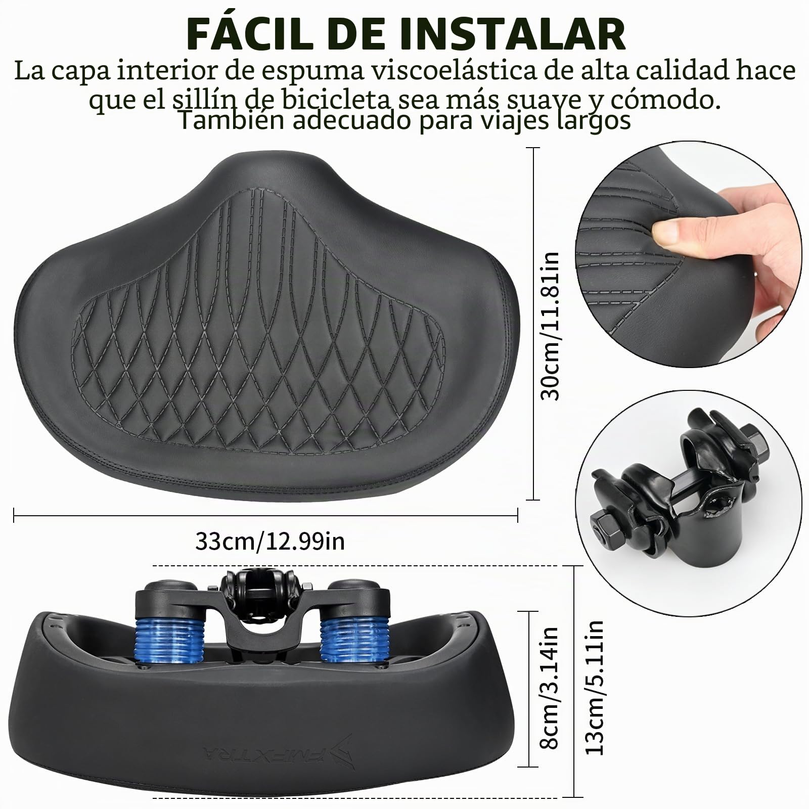 KOOOGEAR Sillín de bicicleta de gran tamaño para hombre y mujer, cómodo, extraancho, transpirable, ergonómico, universal, repuesto para bicicleta de ciudad, bicicleta eléctrica, bicicleta estática