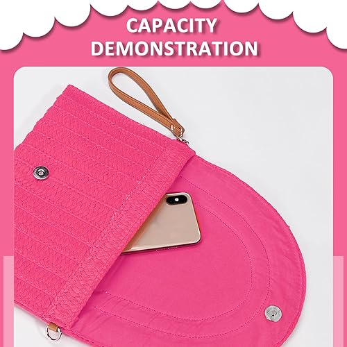 Miniatura 3 de Bolso cruzado de paja para mujer, bolsos de mano rosas, bolsos tejidos bohemios hechos a mano, bolsa de playa de verano con borlas, cartera tipo