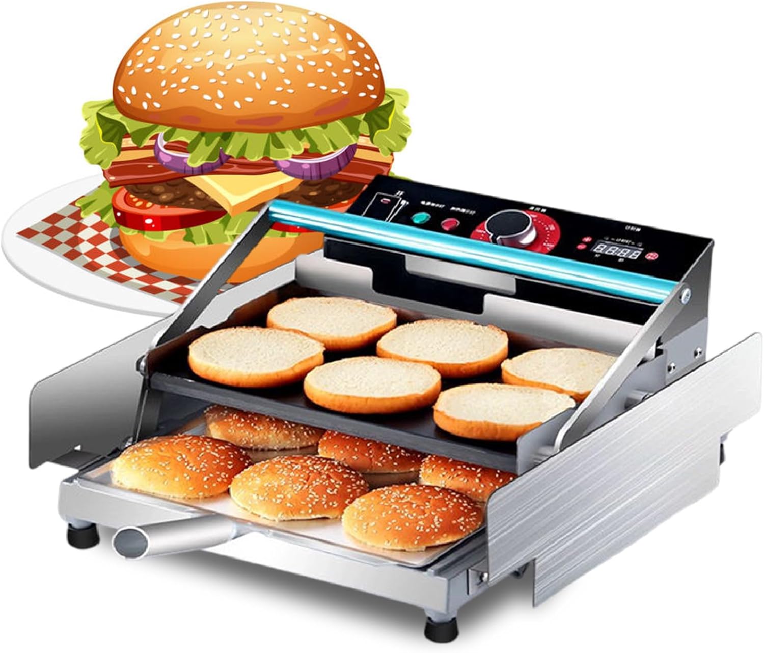 Electric 12 Bun Halves Restaurant Toasters, 750W/2000W Toaster Oven, Commercial Toasters, Hamburger Bread Bun Toaster for Restaurant Small