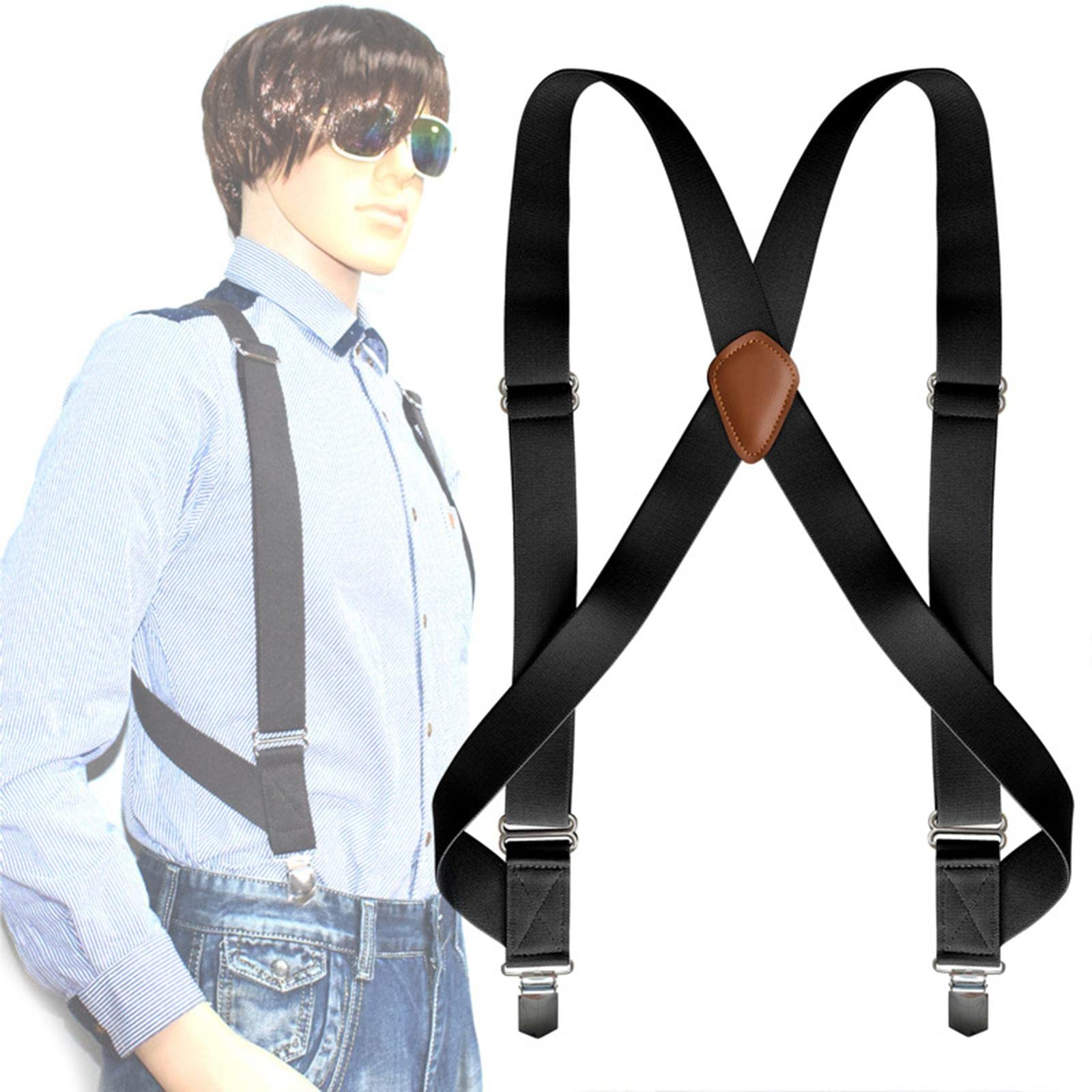 Tirantes giratorios para hombre en forma de X, elásticos, 3,6 cm de ancho, ajustables, color café