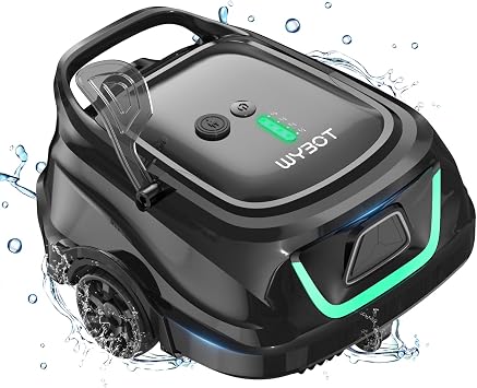WYBOT A1 Robotic Pool Cleaner Dual Layer Filtration, Strong Suction, 130 Mins Runtime, Robot Pool Vacuum for Above-Ground & Flat Pools up to 1,100 Sq. Ft., 4 Cleaning Modes, Abyss Black Green