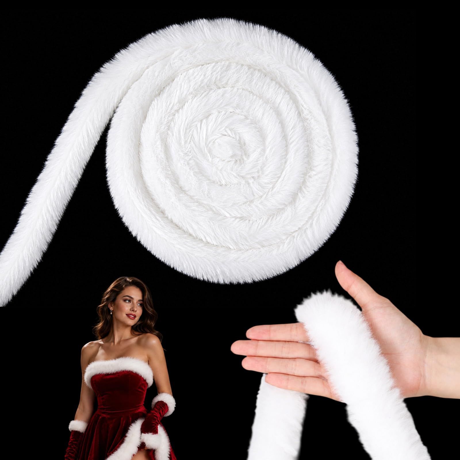 White Fur Trim, 5 X 550 cm Faux Fur Ribbon Trim