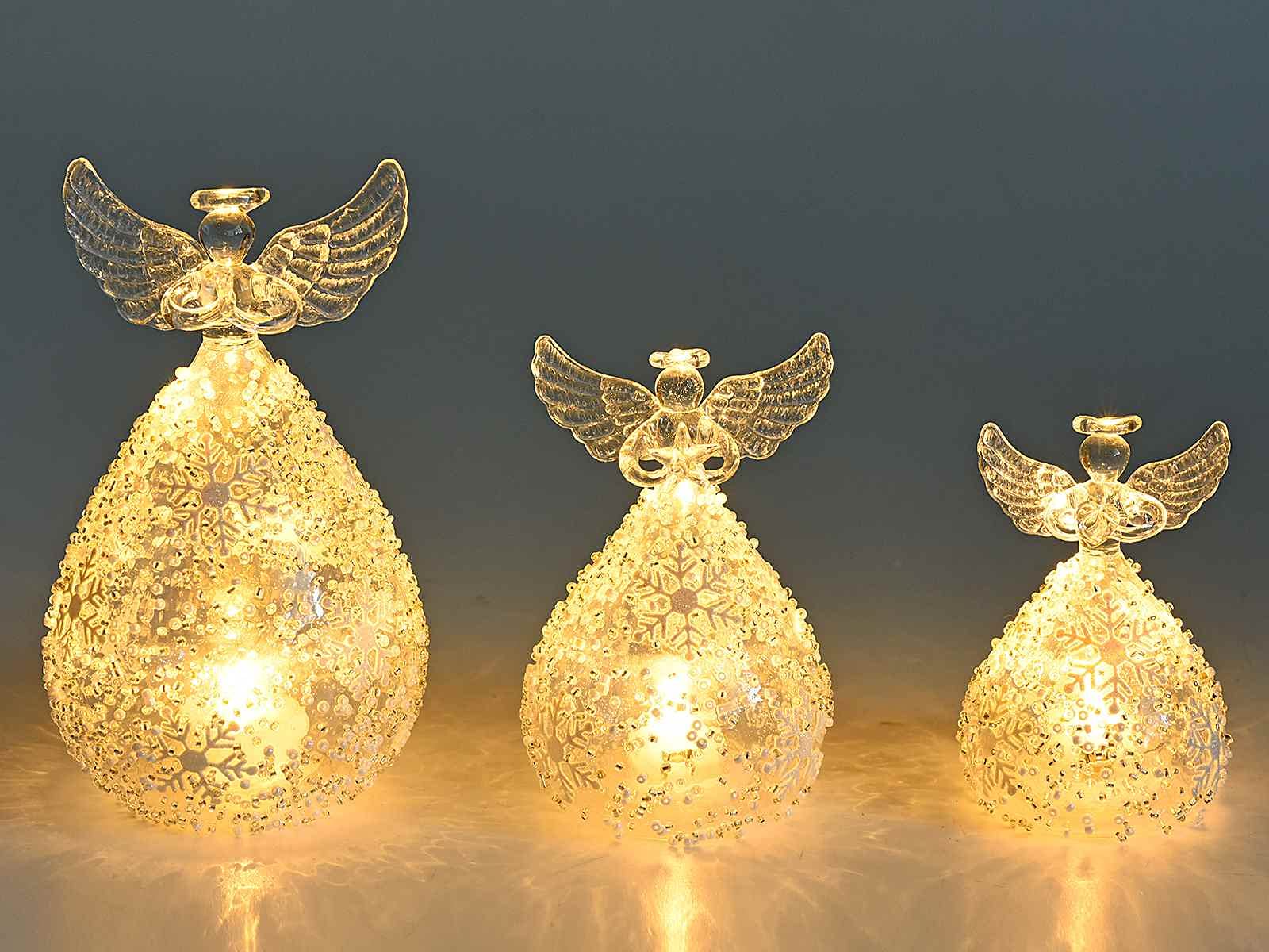 Gruppo Maruccia Angeli Natalizi Luminosi in Vetro Set da 3 Angeli Decorazioni Natalizie da Tavolo Idea Regalo