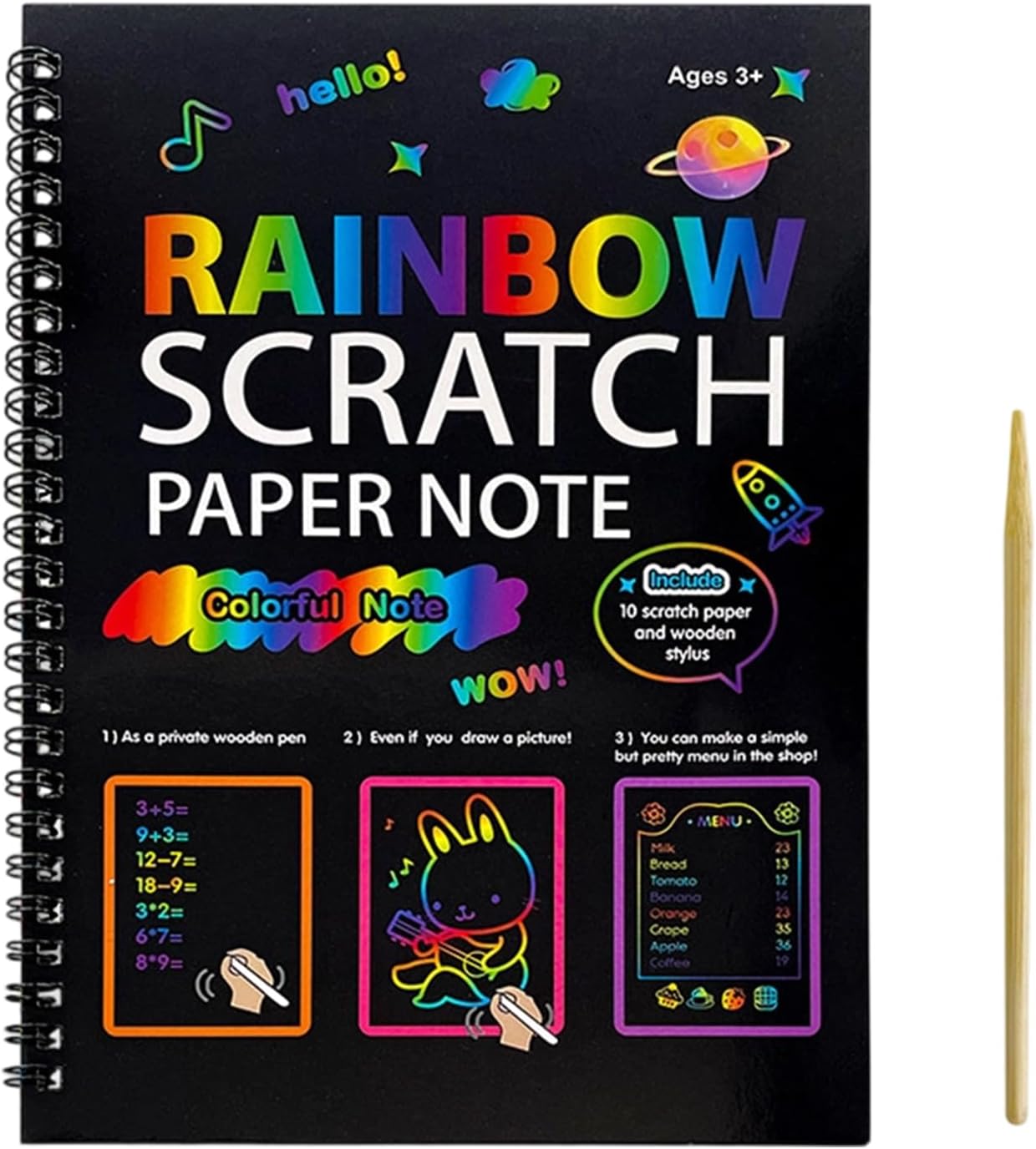 Scratch Notes, Rainbow Coloring Notebook, Scratch-Off Art Paper Books for Kids, Boys, Students, Classroom, Home, Travel, Airplane, Kindergarten, Playroom, Party, Birthday, Christmas