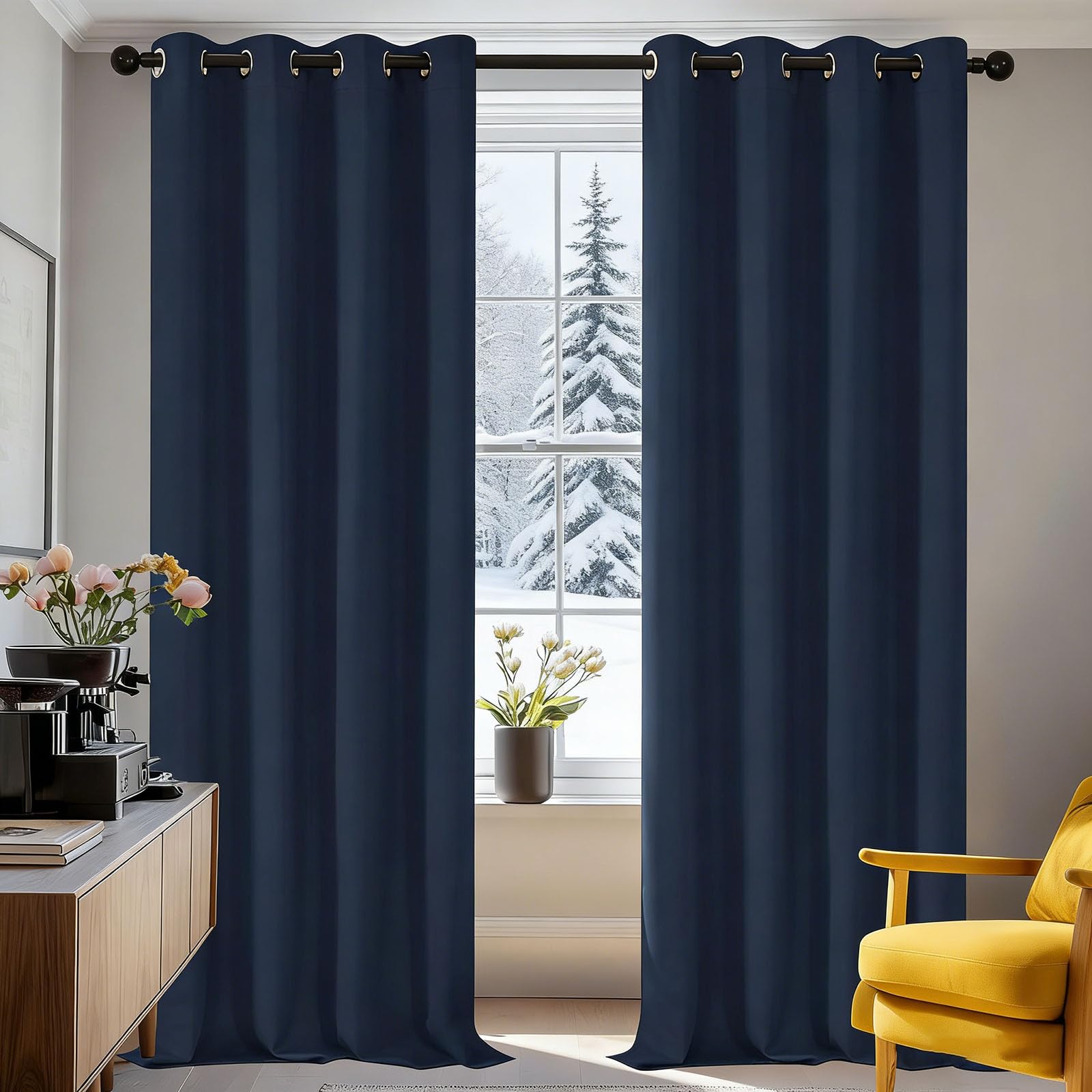 Rideau occultant bleu foncé 155x245 cm isolant contre le froid pour optimiser l'énergie du salon