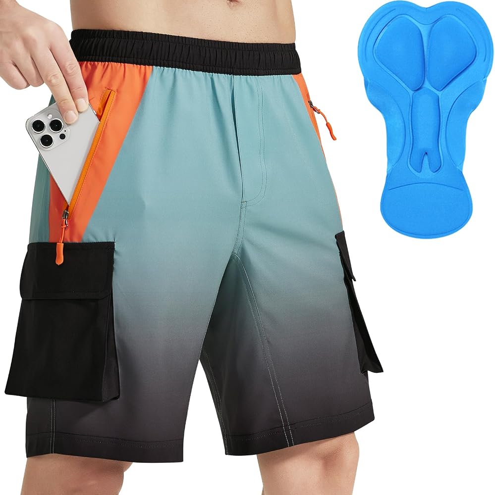VAYAGER MTB Hose Herren Kurz Radhose, 3D Gepolstert Fahrradhose Mountainbike Fahrrad Shorts für Herren, Schnelltrocknende Outdoor Radlerhose MTB Bike 