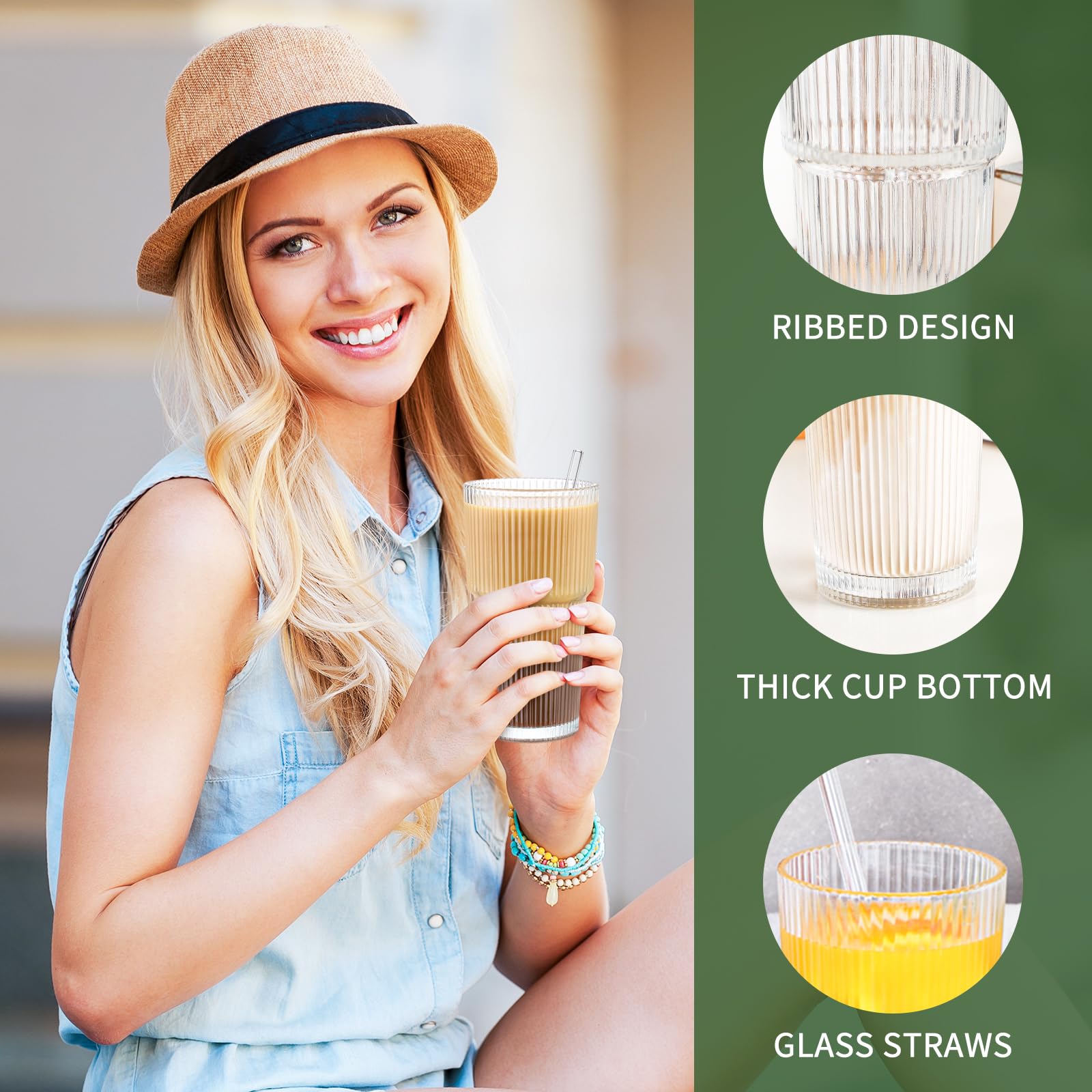 Glass Cups & Straw Set - 20oz Whiskey Cocktail Glasses -7 Glass Cups & Straw Set - 20oz Whiskey Cocktail Glasses -7