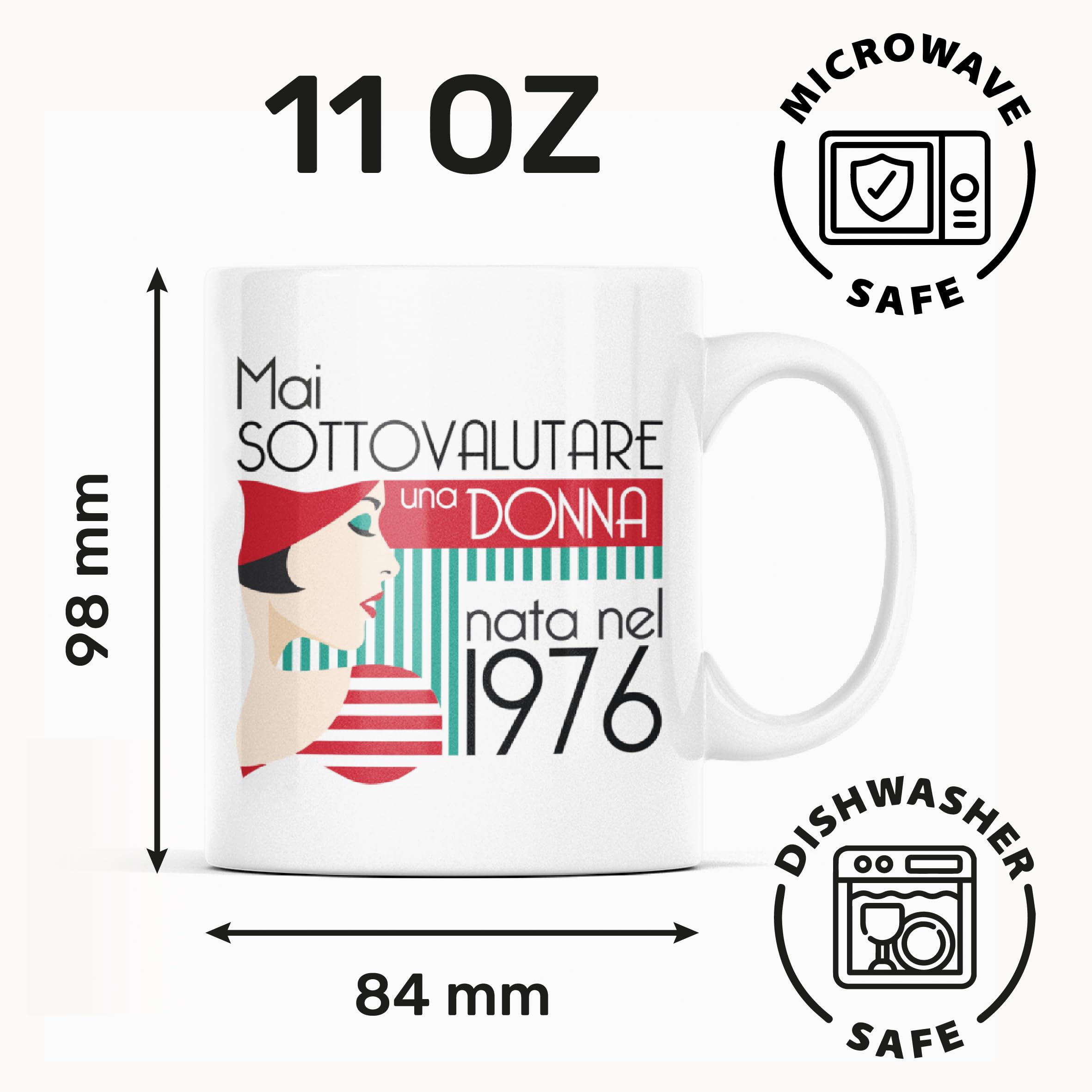 Gesar Tazza 50 Anni Donna – Regalo Compleanno 50 Anni – Idea Regalo Divertente Cinquantesimo Compleanno – Gadget Donna per Mamma, Nonna, Amica, Sorella, Zia - nata nel 76 - (1976)