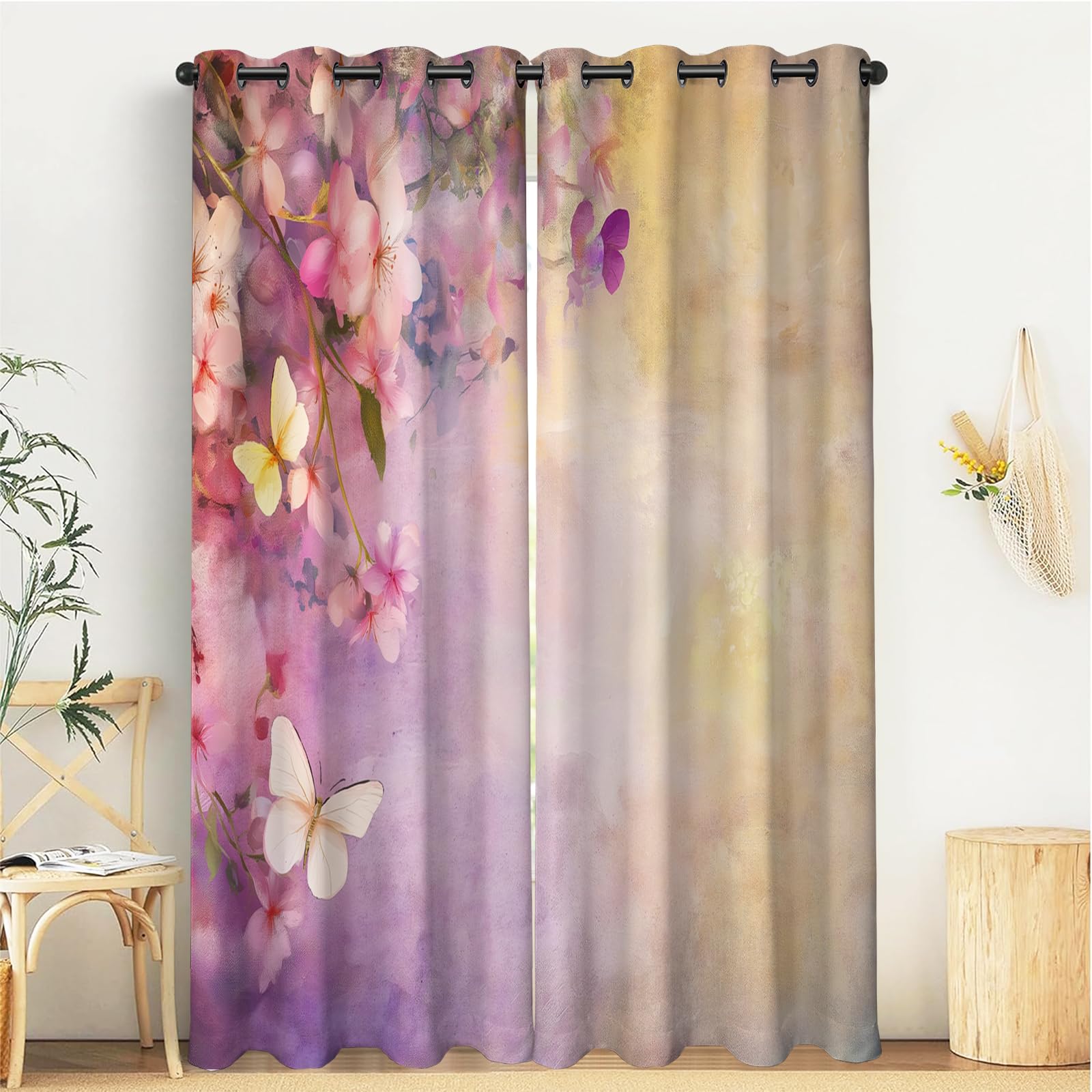 Rideaux chambre enfant occultants style romance de rêve avec fleurs et papillons