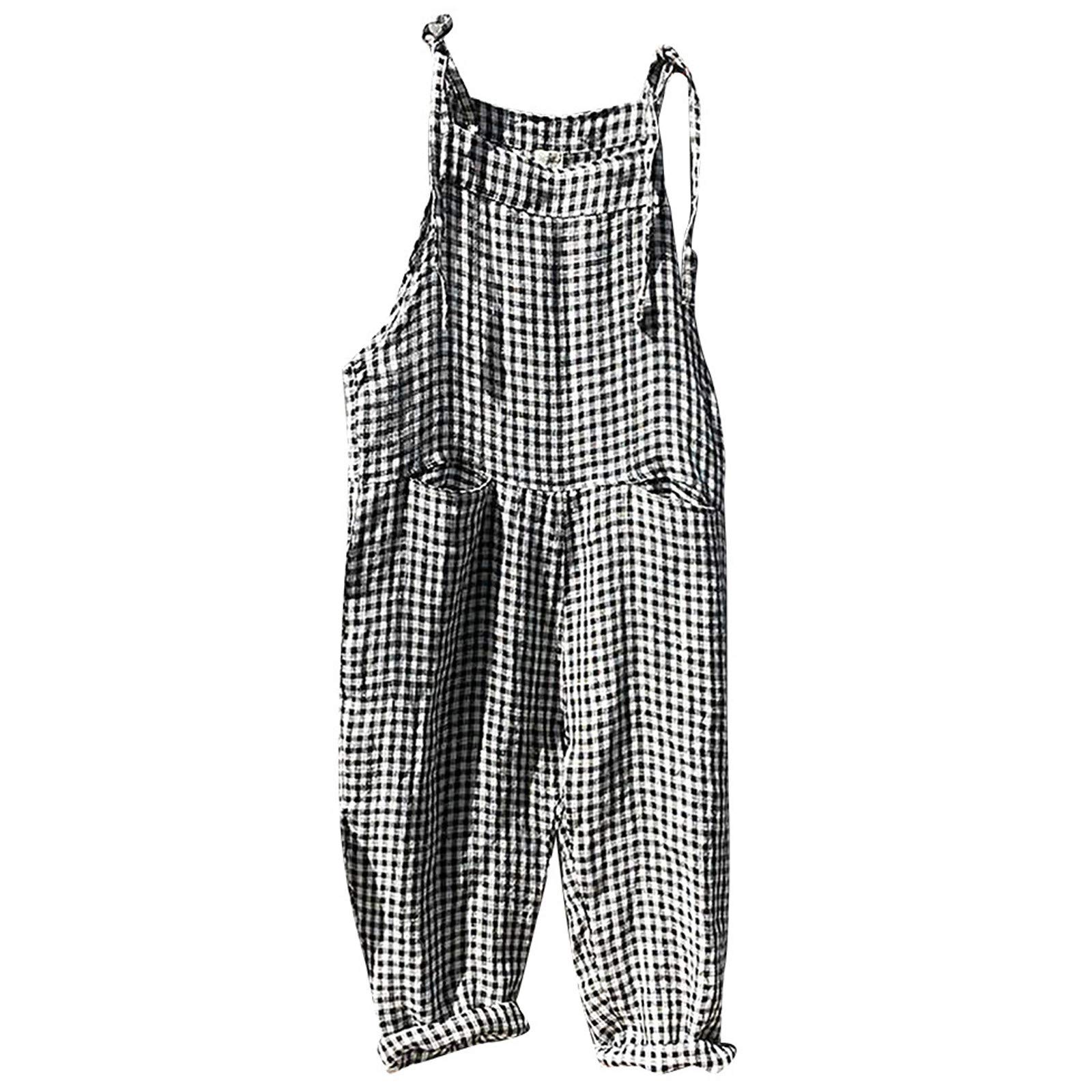 BUKKNYE Oversized Women's Dungarees Wide Leg Baggy Stripe Baggy Jumpsuit Sleeveless Summer Loose Romper Overalls with Front Pockets Black