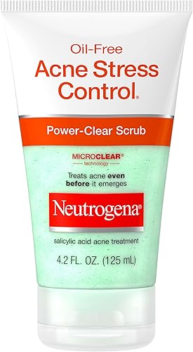 Neutrogena Oil-Free Acne Stress Control Power-Clear Scrub, 2% Salicylic Acid for Acne-Prone Skin, Exfoliating Daily Facial Scrub, 4.2 fl. oz
