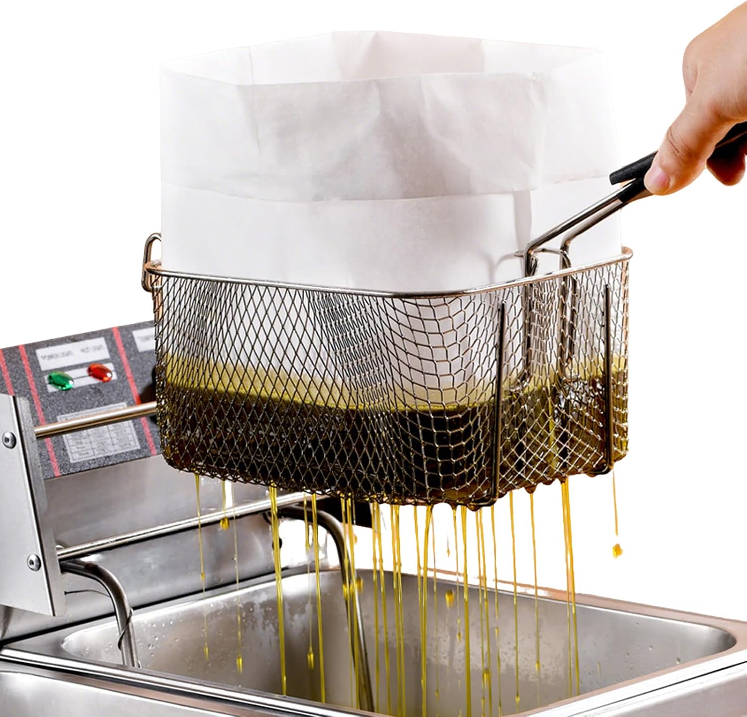(20 pcs) FAIRYCHEN fryer oil filter paper bag, 13.5in thickened oil filter paper for fryer cooking oil filtering oil residue and grease, suitable for restaurants, fried chicken and French fries shops