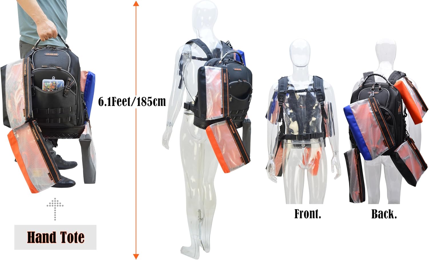 WELKINLAND Tool Backpack and 4pcs Clear Tool Pouch Bundle-Professional Grade Organization