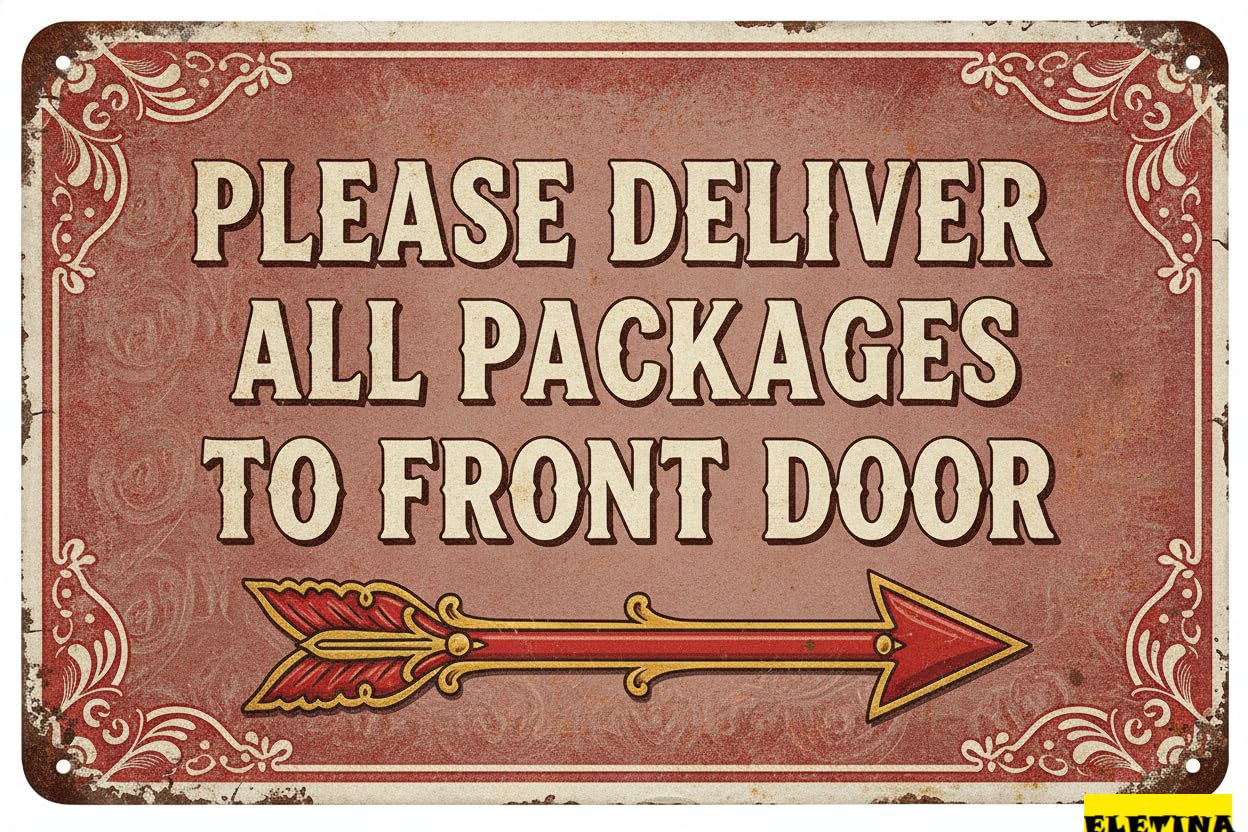 Please Deliver All Packages To Front Door Right Arrow Metal Sign Rust Free Aluminum Delivery Instructions 8x12in