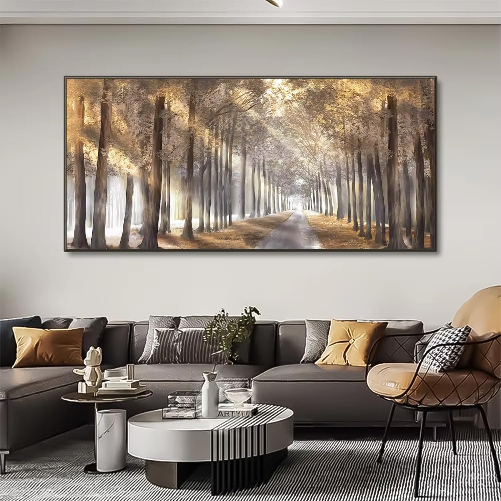 IHHGNB Autumn Nature Forest Foggy Landscape Wall Art Canvas Painting Tree in Sunshine Poster Prints Picture Living Room Decor(50x100cm(20x39in)/No frame)