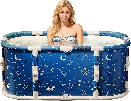 Portable Bathtub for Adult, 45" Foldable Bathtub No Installation, Freestanding Shower Bathtubs with Cushion,SPA Soaking Bath Tub, Hot/Ice Bath Tub for Indoor Outdoor Planet Blue
