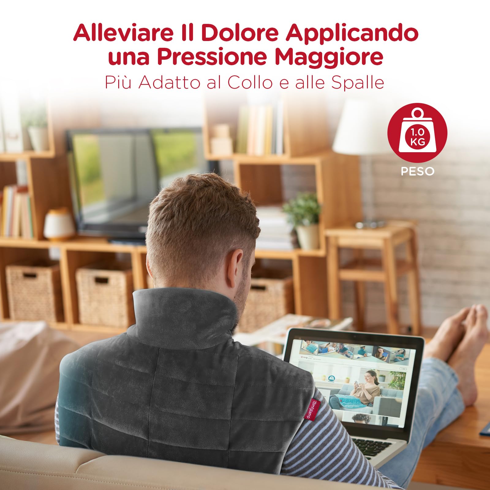 Comfytemp Termoforo per Cervicale e Spalle, 9 Livelli di Calore, Cuscinetto Termico per Alleviare il Dolore alla Spalla e alla Schiena, Spegnimento Automatico, Cuscino Termico, 48×56cm, Grigio