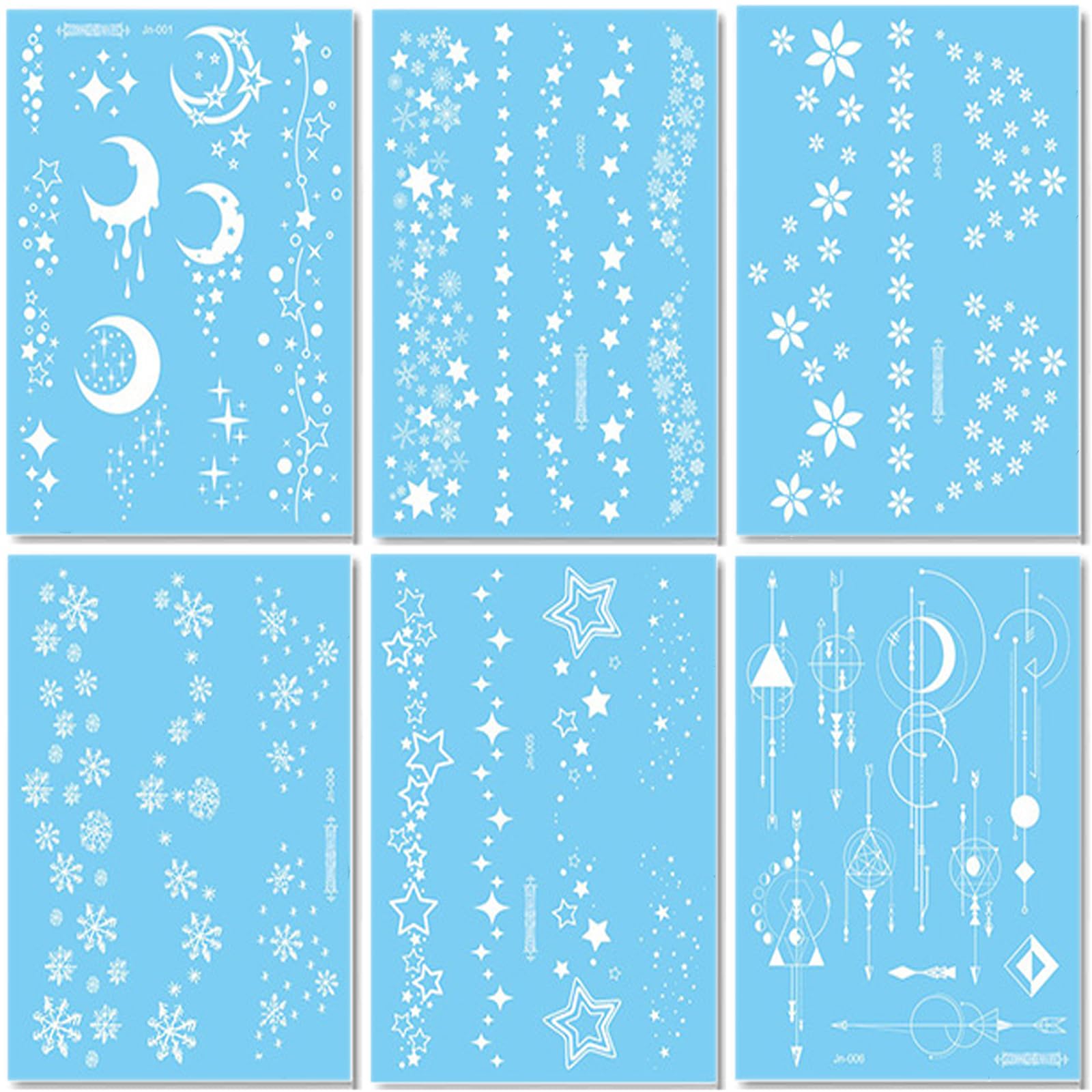 White Star Flower Temporary Tattoo For Women, Realistic Large Moon Snowflake Fake Tattoo Sticker Adult Girl Arm Hand Leg, Line Temp Tatoo Back Waist