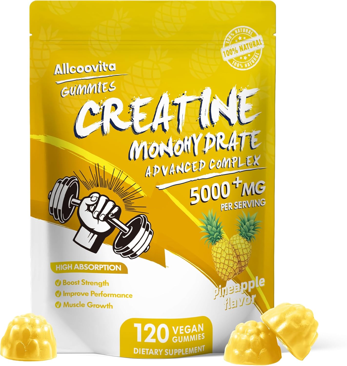 NSF Certified Creatine Gummy - Creatine Monohydrate Gummies 5000mg for Men & Women -120 Gummies Advanced Formula, Muscle Strength, Muscle Builder, Energy Boost, Pre-Workout Supplement-Pineapple - Image 9