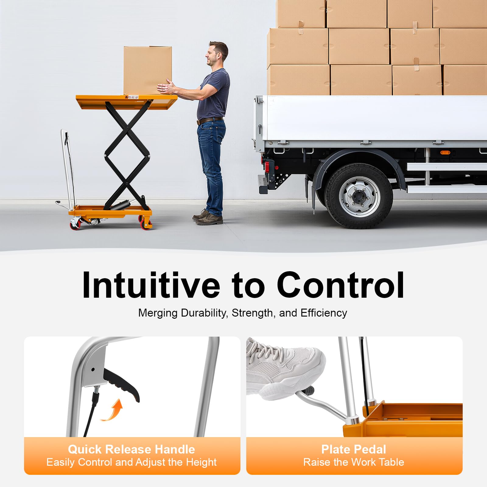 Carro de mesa de elevación hidráulica de capacidad de 770 libras, carretilla elevadora de material hidráulico de 51 pulgadas de altura de elevación, carro elevador de doble tijera con 4 ruedas para