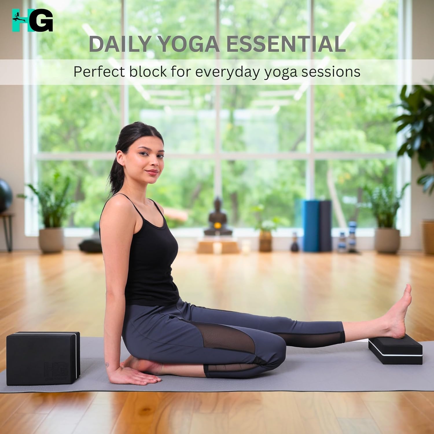 Yoga Blocks Pack of 2 with Belt for Exercise High Density Eva Exercise Block Pair to Improve Strength, Balance, Stretching Yoga Bricks Set with Strap for Women and Men (Black and White)