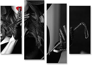 islandburner Cuadro en Lienzo Sexy Mujer Sombrero Coloración Selectiva Dominante Látigo De Cerca Bdsm Negro Blanco