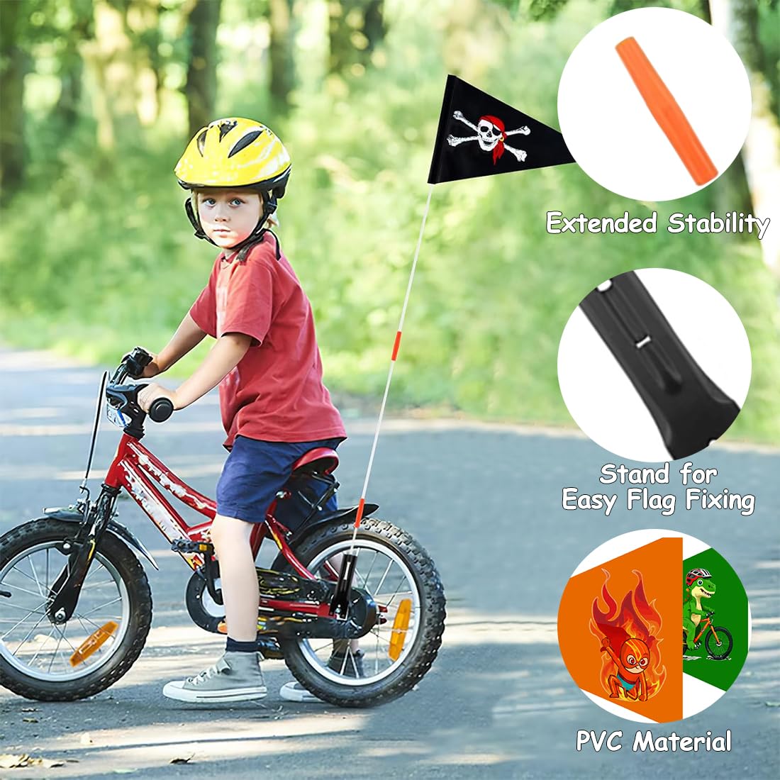 Bandiere Gagliardetto per Bicicletta, Bandierina di Sicurezza in Tela Antistrappo per Bambini, Accessori Bicicletta