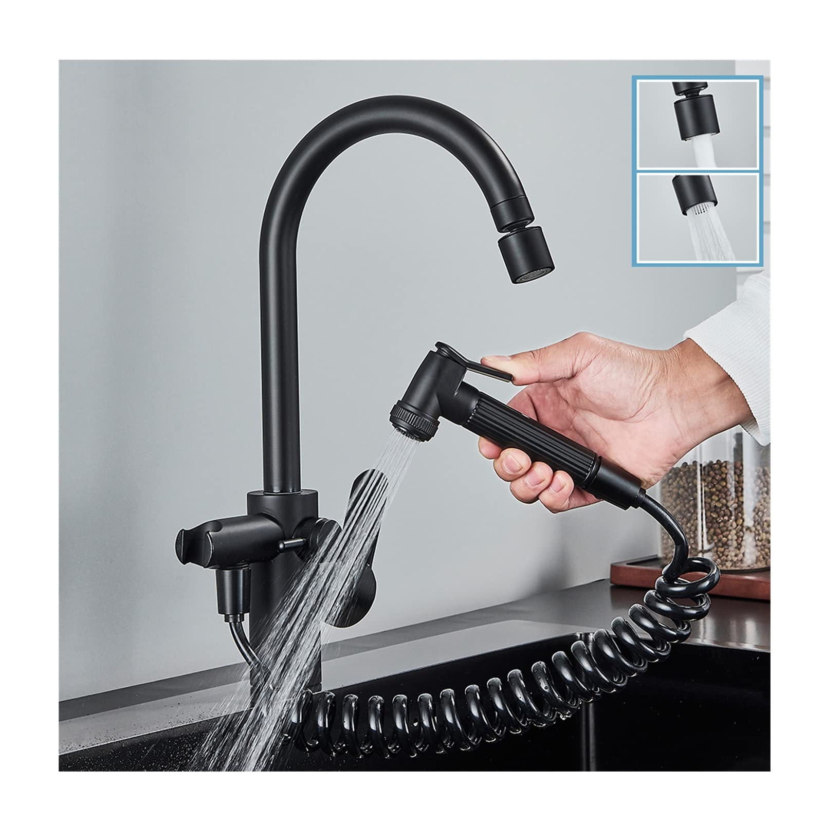 Robinet de cuisine 360° pour eau chaude et froide avec douchette intégrée