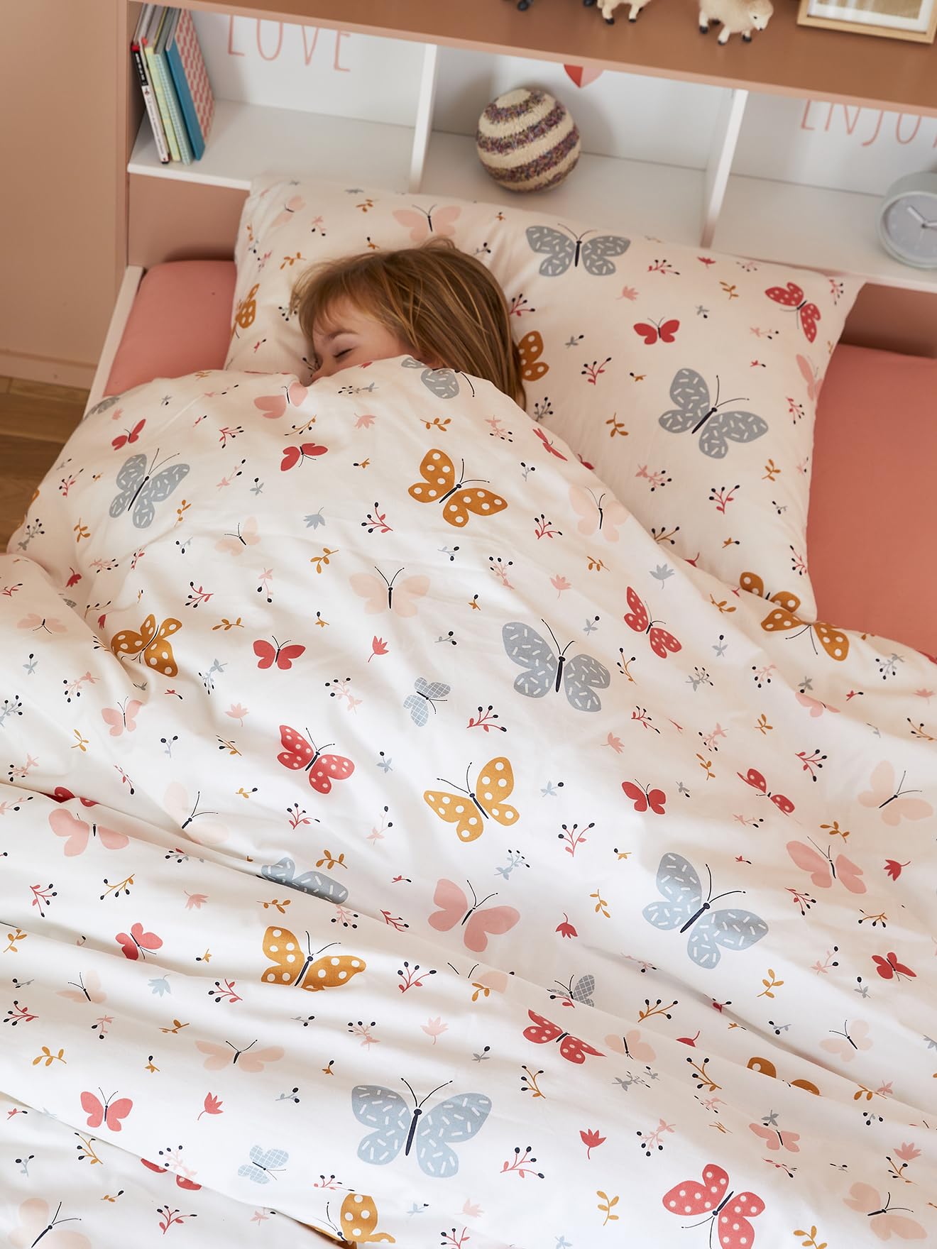 VERTBAUDET Parure Housse de Couette + taie d'oreiller Enfant Papillons Rose 140X200 50X75