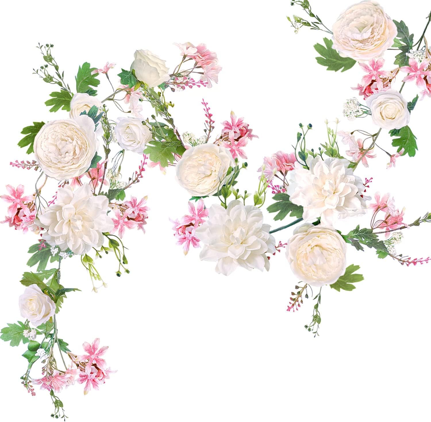 OrgMemory Peony Flower Garland, Rose Flower Swag, 6' Wedding Arch Flowers for Wedding Decor Home Table Runner Mantle Party Decor (Champagne Peony Garland)