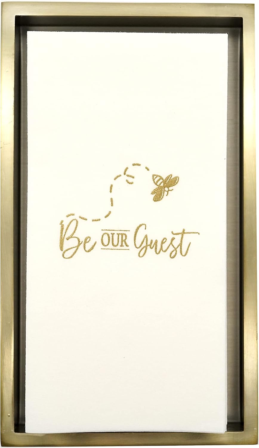 AMERICAN HOMESTEAD Disposable Hand Towels for Bathroom - Decorative Be Our Guest Gold Design - Linen-Like Guest Napkins for Events, or Dinner Parties - Paper Towels - 15.5" x 12" - 50 Count
