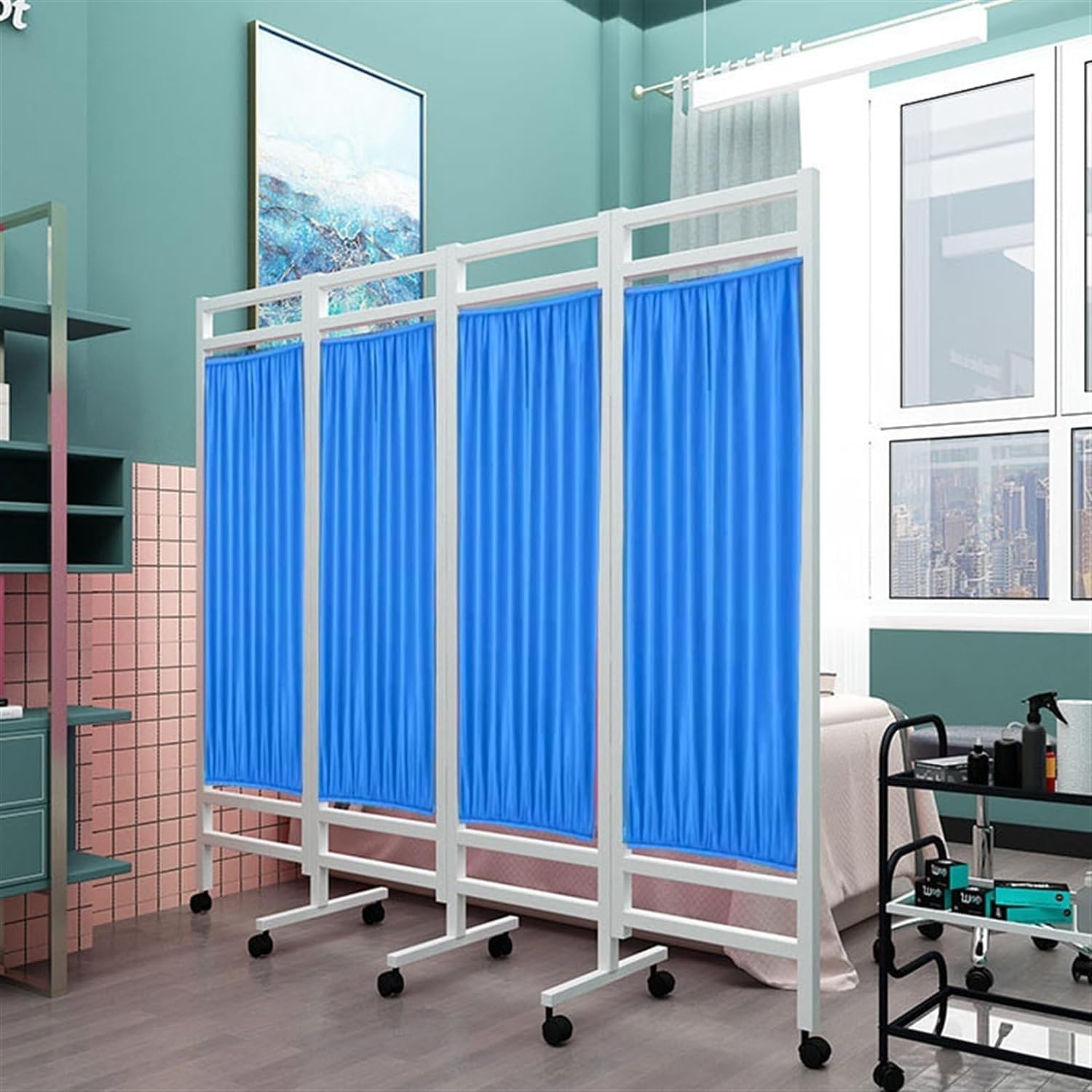 Écran de confidentialité médical pliable et roulant séparateur de pièce en acier inoxydable