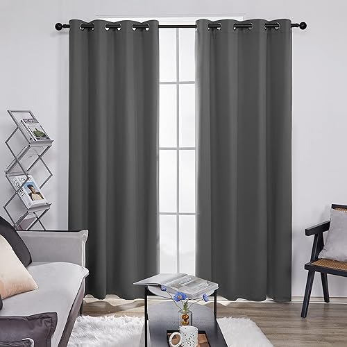 Deconovo Grey Curtains for Living Room 96 Inch Length, Blackout Drapes, Thermal Panels, Soundproof Curtains (Dark Grey, 52x96 Inch, 2 Panels)