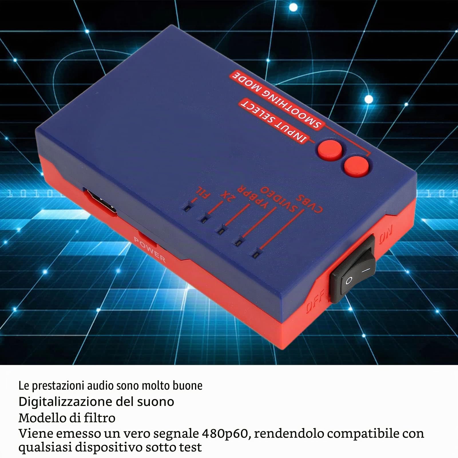Bewinner per RetroScaler2x AV a HDMI Converter Adapter, 480P Retro Game To TV Adapter, Buone prestazioni audio per Vic20 per N64 per SFC per per MD2 per MD1 per C64(Blu)