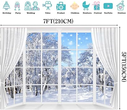 Winter Scene Backdrop Holiday Wonderland Snowflake Photography Background Window Forest Christmas Party Decoration Tree Landscape Kids Portrait Photobooth Photo Studio Props 7x5ft | Window Forest Christmas Party Decoration Tree Landscape Kids Portrait Photobooth Photo Studio Props 7x5ft