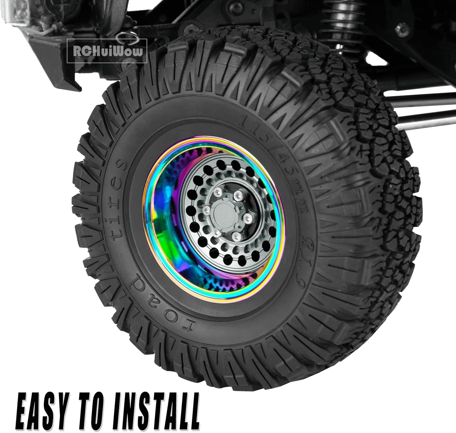 RC 1.9 Beadlock Wheels Rainbow Wheels for 1/10 SCX10 90046 AXI03007 TRX4 VS4-10 Gen8 MST CFX,Alloy Aluminium 1.9 rc Wheel 1.9 Beadlock Rims,Titanium
