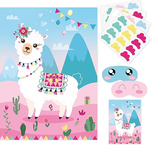 Miniatura 1 de NEBURORA Paquete de 2 pósteres grandes de 21 x 28 pulgadas con 48 calcomanías, suministros de fiesta de cumpleaños con temática de llama,