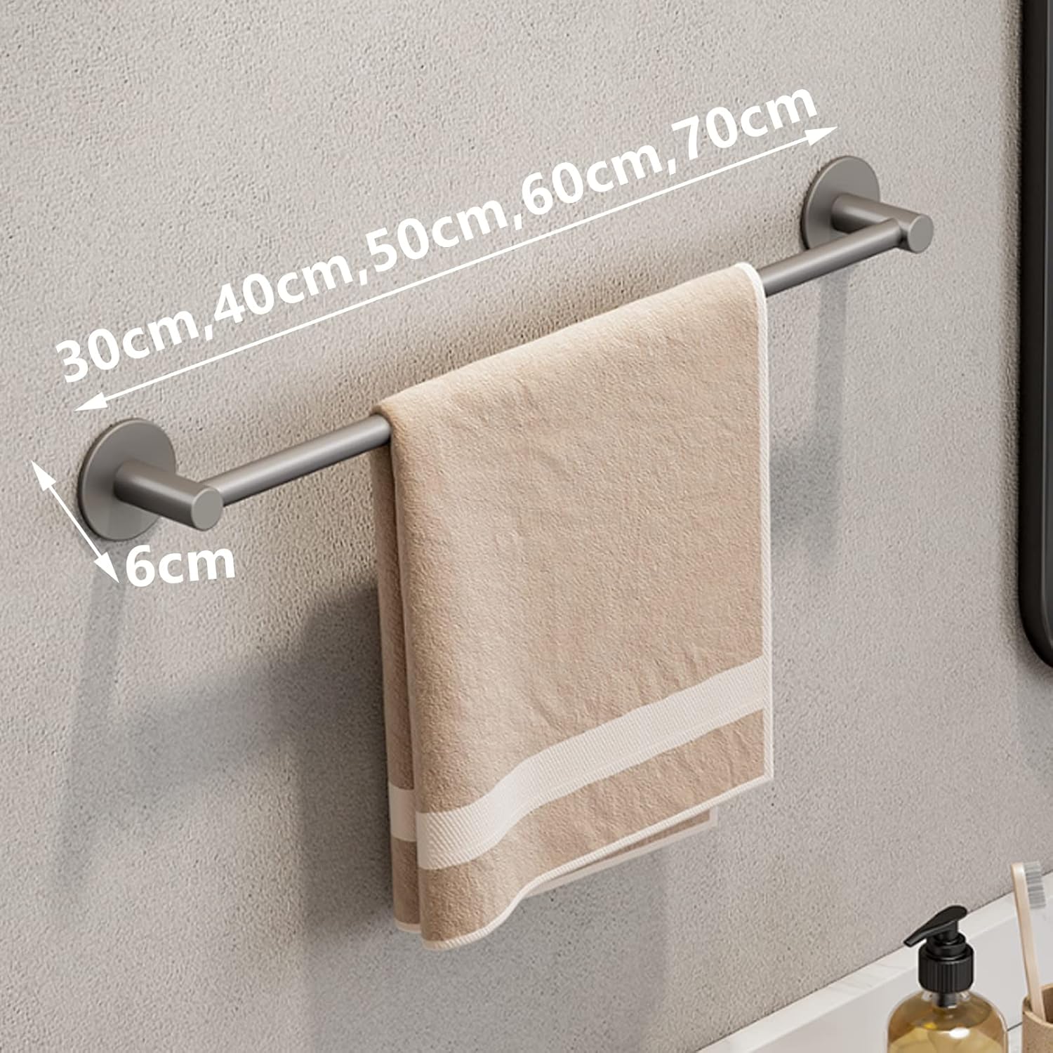 Self-Adhesive Towel Rail 50cm - No Drilling, Aluminium Towel Holder, Modern Bath & Guest Towel Ring, Space-Saving White h, Easy Install, Design