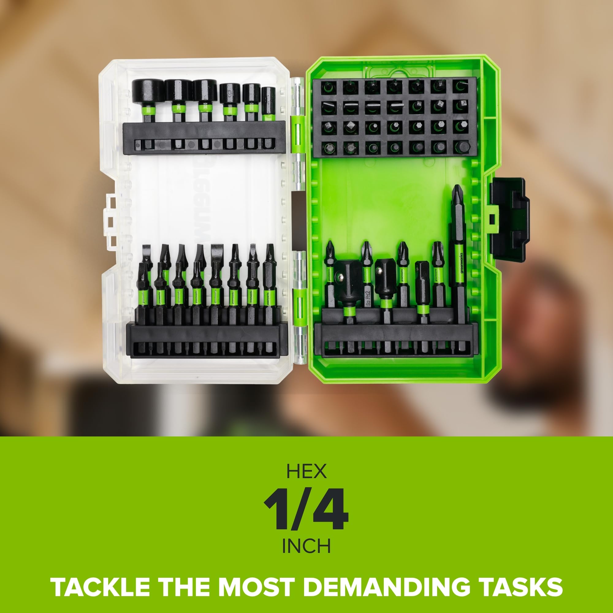 Greenworks PA51218A1 - Set di punte per avvitatore a percussione, 60 pezzi