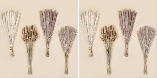 Miniatura 9 de DomeStar 130 piezas de decoración de hierba de las pampas, hierba seca de las pampas contiene hierba de conejo blanca y natural, decoración de ramo