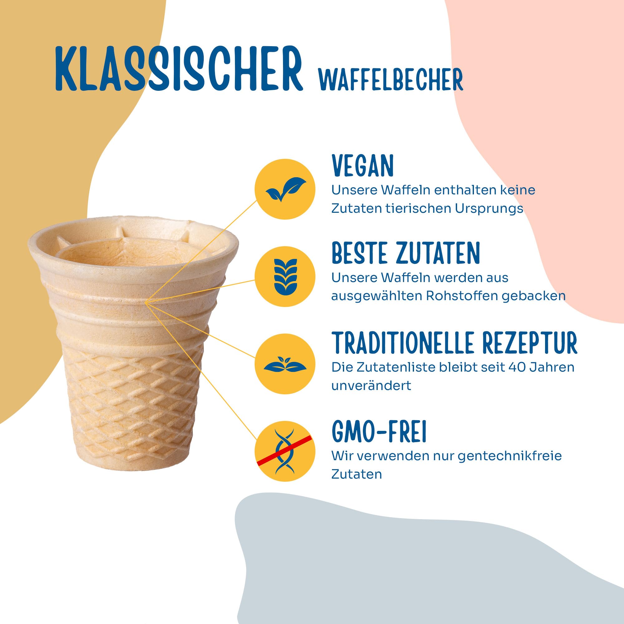 Bazko Klassischer Waffelbecher 7 cm 6,6 cm 143 Stück knusprige Eiswaffel Softeisbecher vegan