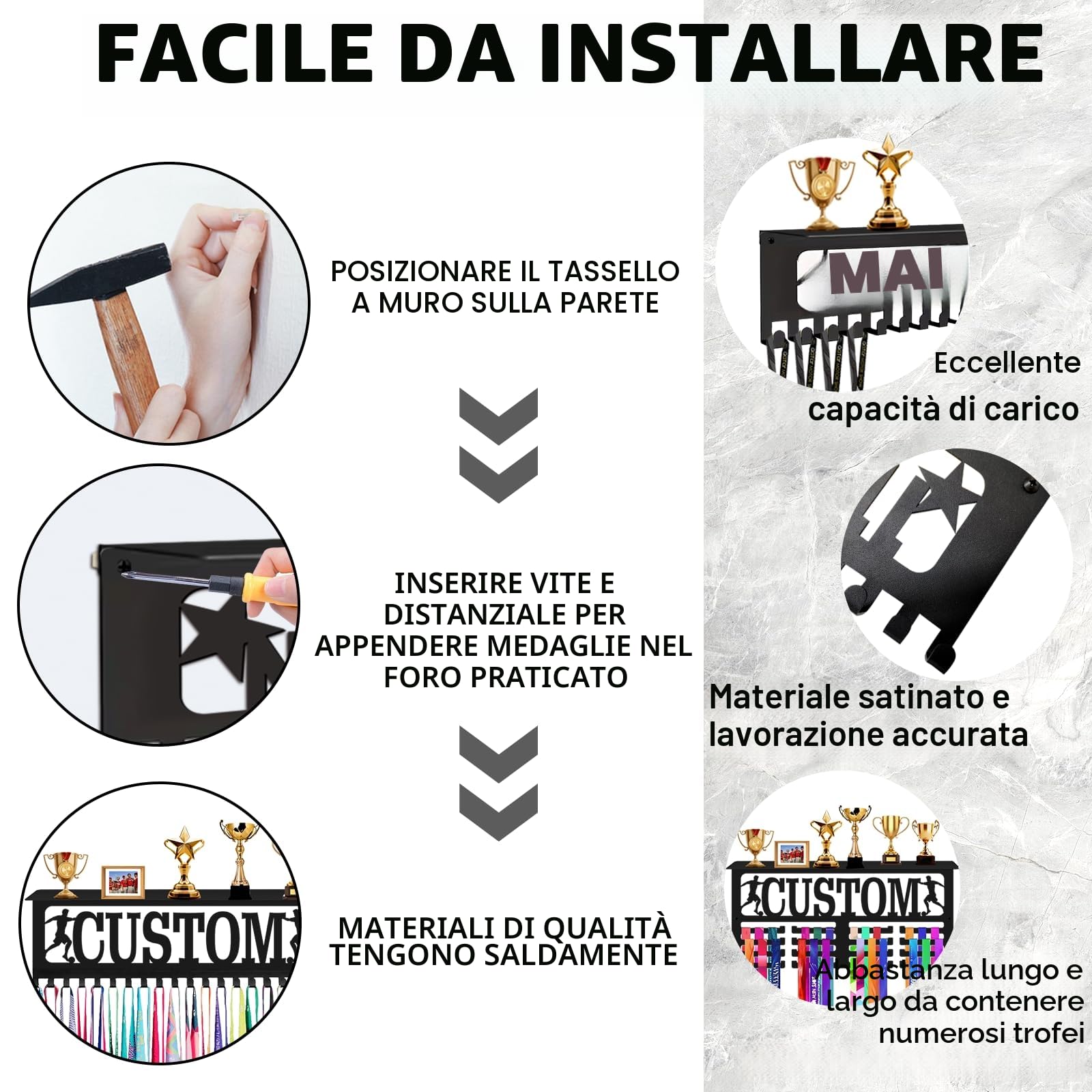 Porta medaglie Personalizzato con Nome Logo Personalizzato espositore per premi Nastri da Parete Ginnastica corridori Ragazzi Ragazze Bambini Regalo Personalizzato espositore per medaglie in Metallo