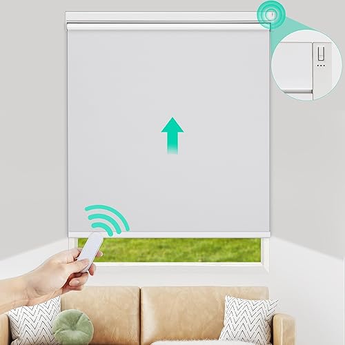 Allesin Persianas enrollables motorizadas con control remoto para ventanas, persiana enrollable inteligente opaca a pilas, para sala de estar,