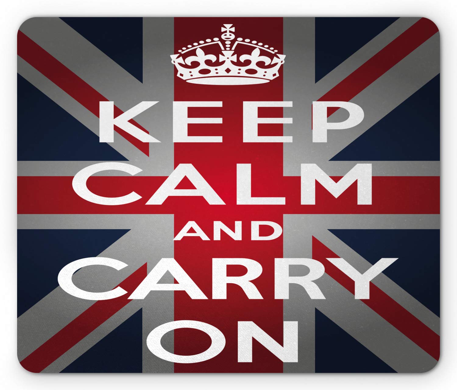 Ambesonne Union Jack Mouse Pad, Keep Calm and Cary on Words Crown United Kingdom Britain Flag, Rectangle Non-Slip Rubber Mousepad, Standard Size, White Red