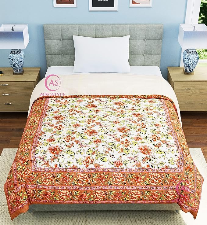 Image of EMIOUR 400 TC Pure Cotton Soft Jaipuri AC Quilt /Razai /Rajai Floral Print,Jaipuri Razai Cotton Quilt for Winter,Lightwieght Jaipuri Razai (Design 14, Double Bed)
