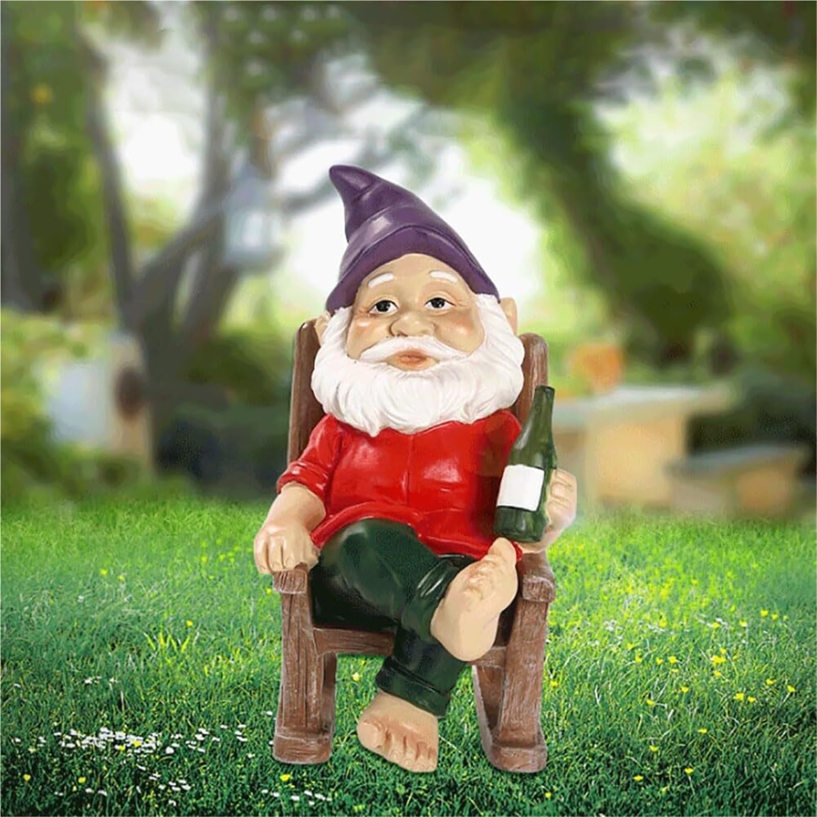 Décoration de Jardin Statue de GNOME Jardin Amusante, Chaise à Bascule, Figurine, Cadeaux décoratifs Statue d'extérieur